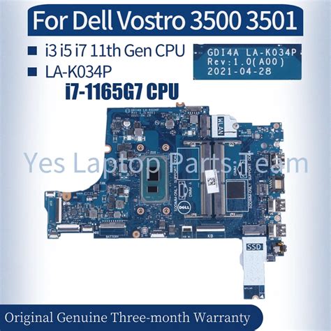 For Dell Vostro 3400 3500 3501 Laptop Mainboard LA K034P 0FTXD9 0PY8NM