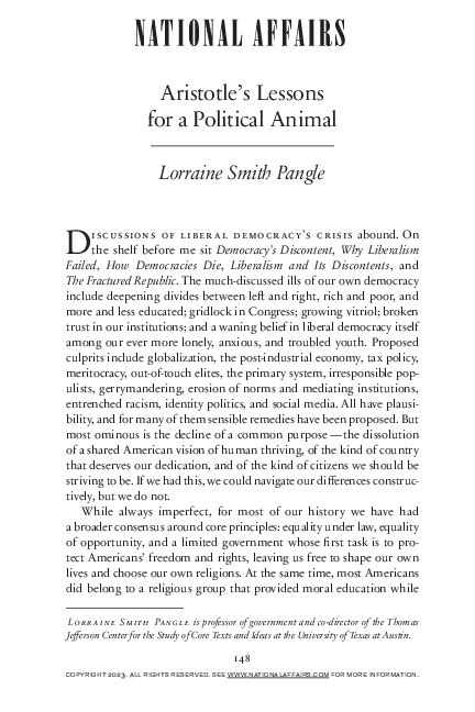 Pdf Aristotles Lessons For A Political Animal