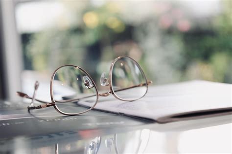 Eyeglasses on table, progressive lenses, eyeglasses for the elderly