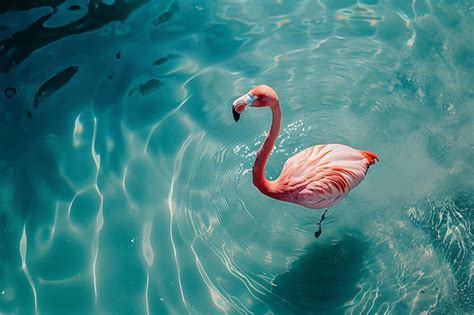 Premium Photo Creating Ripples Pink Flamingo Swims In Shallow Water