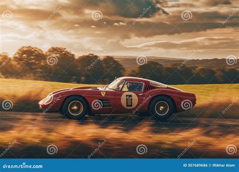 A Red Sports Car Speeds Down A Scenic Country Road With Lush Green