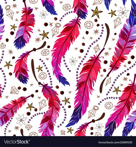 Ethnic Feather Seamless Pattern In Boho Style Vector Image