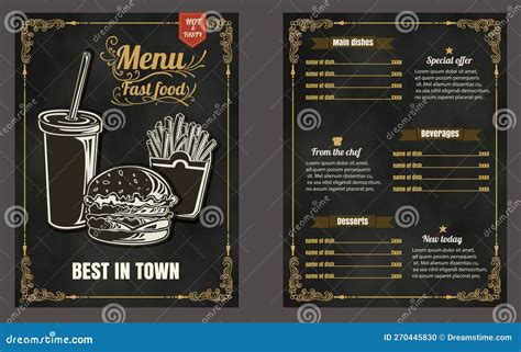 Restaurant Fast Foods Menu On Chalkboard Vector Format Eps Stock