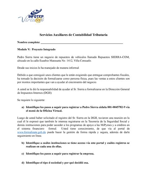 Actividad Proyecto Integrado De Tributaria Servicios Auxiliares De