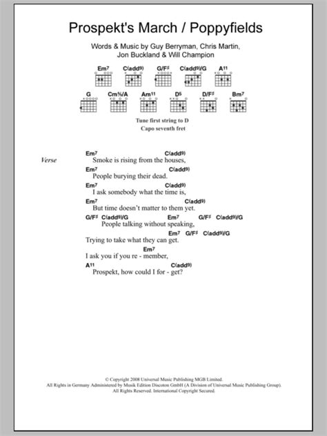 Prospekts March Poppyfields By Coldplay Sheet Music For Guitar Chordslyrics At Sheet Music