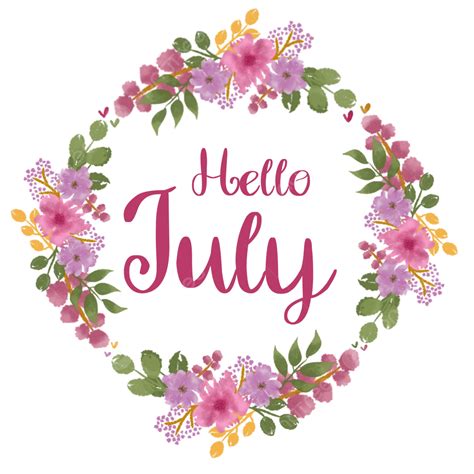 Hello July Png Picture Hello July Lettering With Watercolor Flower