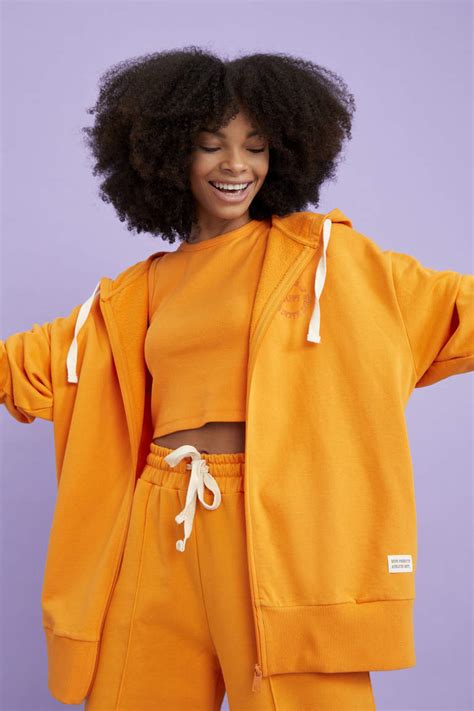 Orange Damen DeFactoFit Oversize Fit Kapuzenjacke Aus Baumwolle 2403249