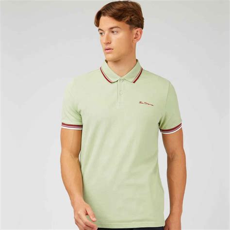 Ben Sherman Mod Tipped Signature Pique Polo In Pistachio