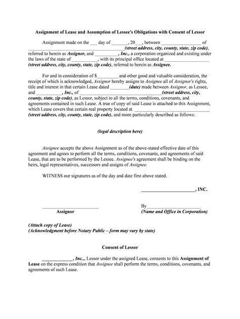 Assignment Of Lease And Assumption Of Lessees Obligations With Consent Of Lessor Form Fill