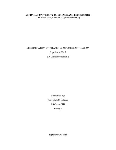 Solution Determination Of Vitamin C Iodometric Titration Studypool