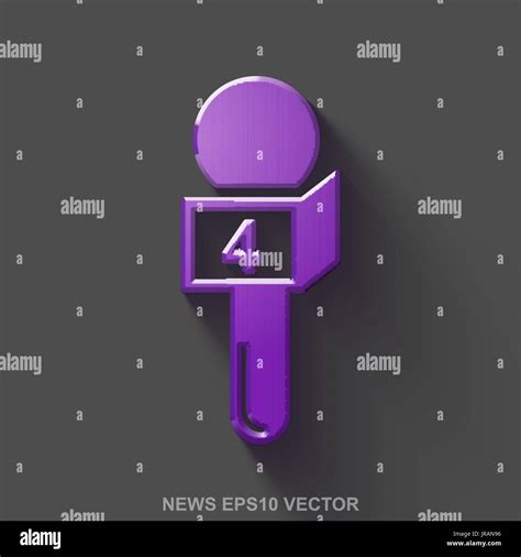 Flat Metallic News 3D Icon Purple Glossy Metal Microphone On Gray