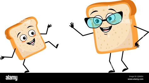 Cute Bread Character With Glasses And Grandson Dancing Character With