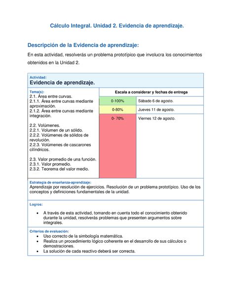 Instrucciones para Evidencia de Aprendizaje Cálculo Integral Unidad 2