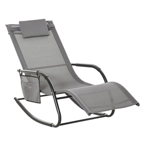 Buy Best Deal 👏 Outsunny Black Metal Rocker Recliner Chair With Grey