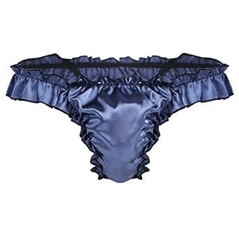 iiniim Homme Slip String Plisée Satin Dentelle Taille Basse Serré Bikini Culotte Lingerie de