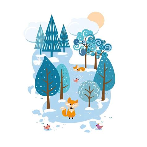 Premium Vector | Winter landscape with wild animals vector illustration