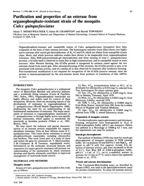 Pdf Purification And Properties Of An Esterase From Organophosphate