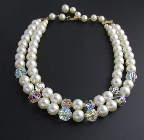 Laguna Faux Pearl Necklace Aurora Borealis Bead Necklace Etsy Faux