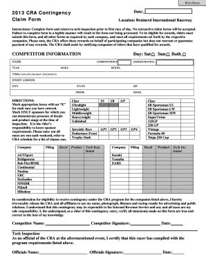 Fillable Online Cra Contingency Claim Form Competitor Information