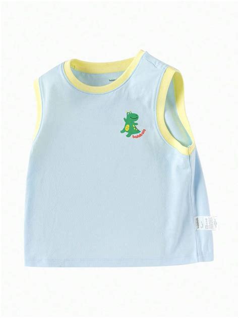 Camiseta sin mangas de tirantes con diseño de dinosaurio y ribete en