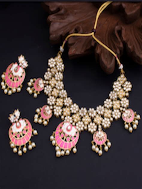 Buy Sukkhi Gold Plated Pink White Kundan Studded Lotus Meenakari