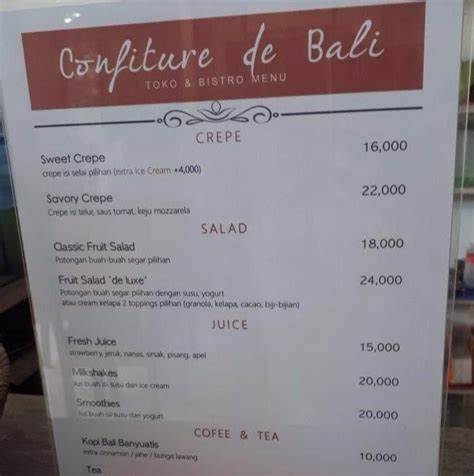 Menu At Confiture De Bali Renon Cafe Denpasar