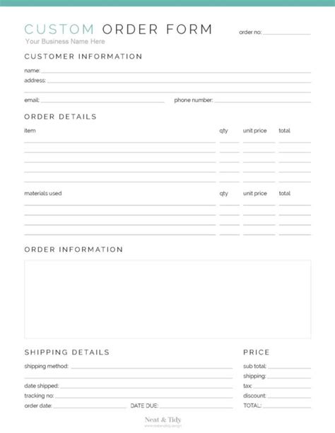 custom order form neat  tidy design