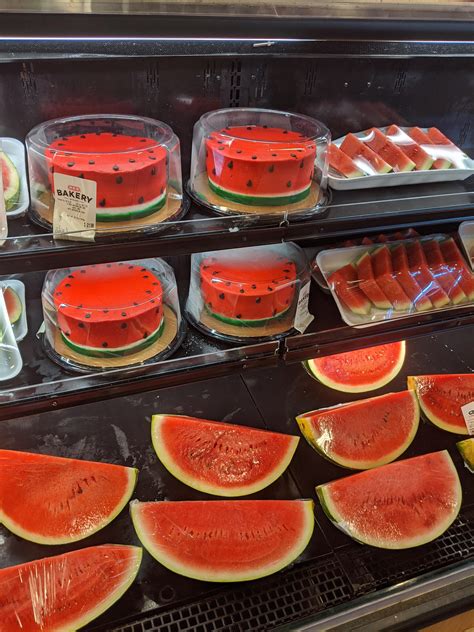 This Grocery Display Contains Both Watermelon And Watermelon Cakes R