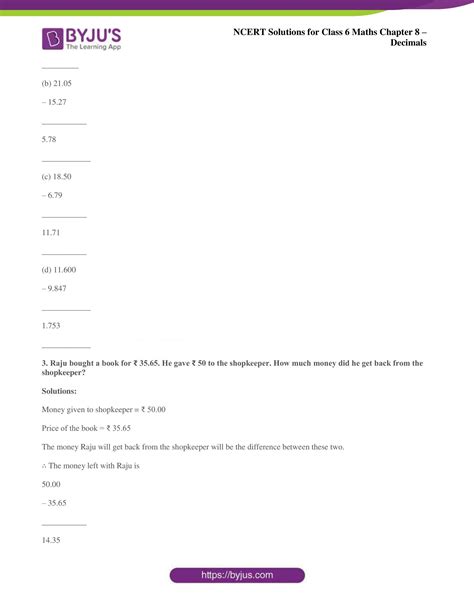 Ncert Solutions For Class 6 Maths Exercise 8 6 Chapter 8 Decimals Free Pdf