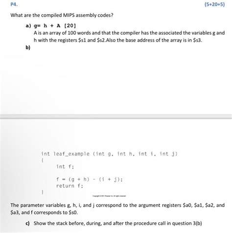 Solved P4 5 20 5 What Are The Compiled MIPS Assembly Chegg