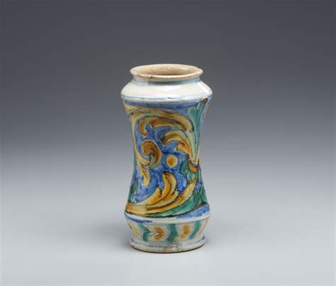 A Polychrome Maiolica Rocchetto Shape Albarello Venetian Floral