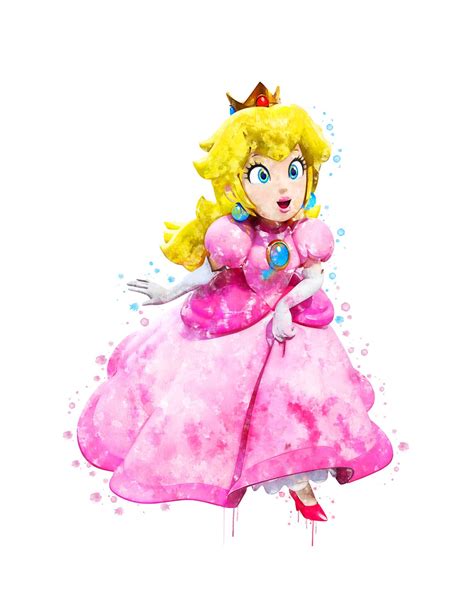 Super Mario Princess Peach Watercolor Print Nintendo Mario Etsy