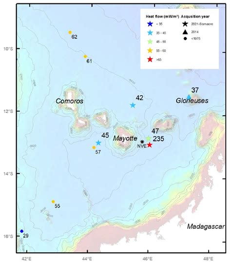 Bathymetric Map Of The Northern Mozambique Channel With Previous Heat