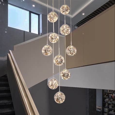 Buy 10-Light LED Staircase Chandelier Crystal Ceiling Lights Large ...