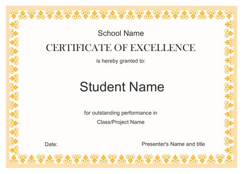 Certificate Of Excellence Template Gold Download Printable Pdf