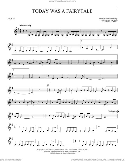 Today Was A Fairytale Sheet Music For Violin Solo Pdf