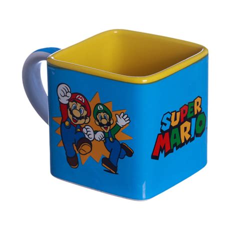 Caneca Quadrada Azul Super Mario Bros e Luigi 300ml em Promoção na