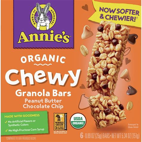 Annies Organic Chewy Pb Chocolate Chip Granola Bar 6 Ct