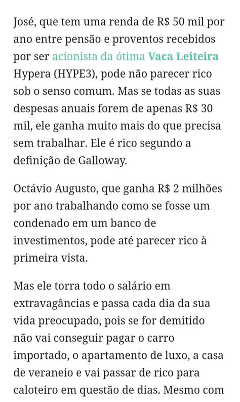 Definição de rico e pobre de Galloway fica a pergunta Existe rico que