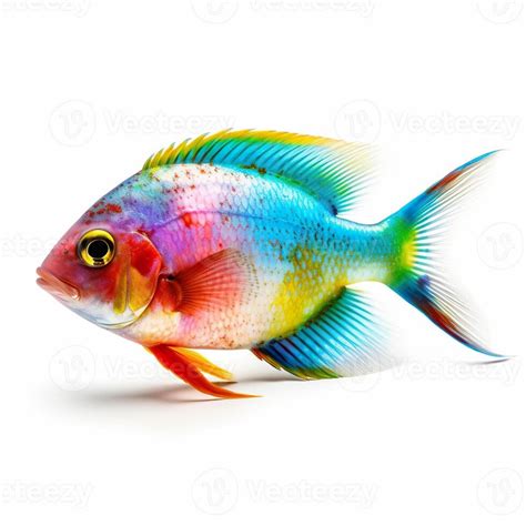 Beautiful Colorful Fish Isolated On White Background Ocean Inhabitant