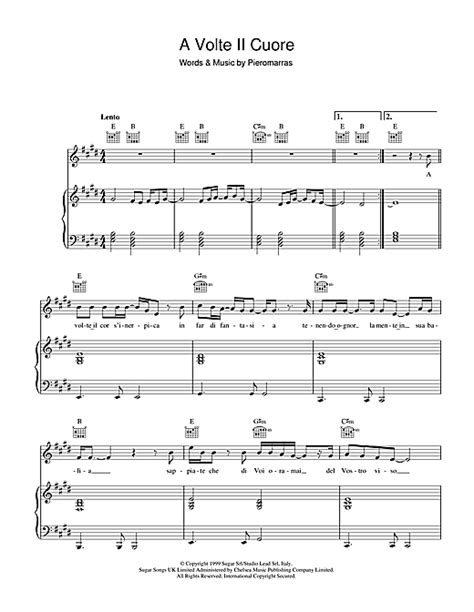 Andrea Bocelli A Volte Il Cuore Sheet Music For Piano Vocal Guitar