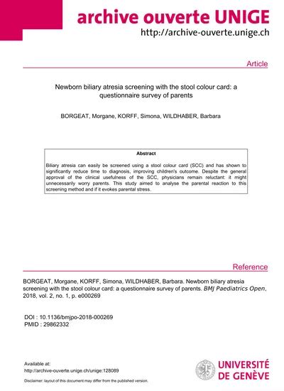 Newborn Biliary Atresia Screening With The Stool Colour Card A