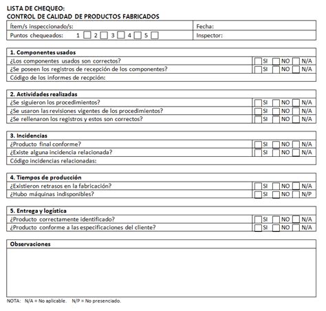 Herramientas Para El Control Estadístico De Procesos Lista De Control