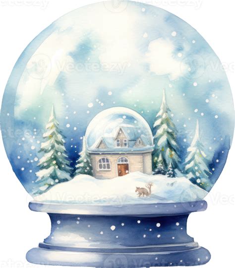 Snow globe watercolor illustration. AI Generated 33215837 PNG