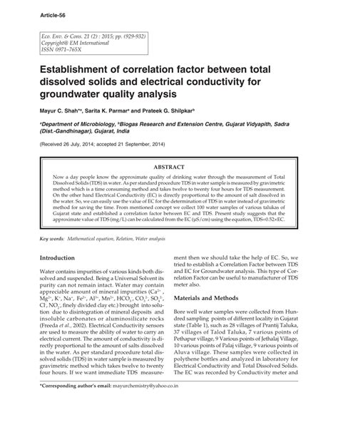 PDF Establishment Of Correlation Factor Between Total Dissolved