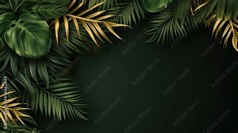 Group Of Big Green Banana Leaves Of Exotic Palm Tree In Sunshine On