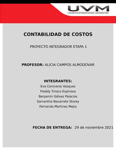 A Pi E Trabajo Sobre La Etapa Encontabilidad De Costos