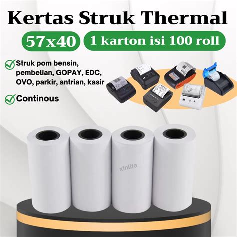 Jual Kertas Struk Kasir Paper Roll Thermal 1 Karton 100 Roll Uk 57 X