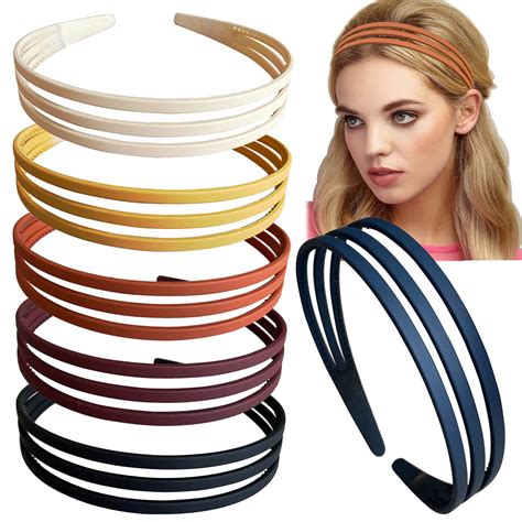 Set Of 6 Thin Plastic Headbands For Girls Women With Small