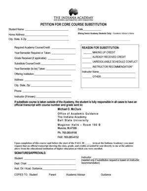 Fillable Online Bsu Petition For Core Course Substitution Bsu Fax